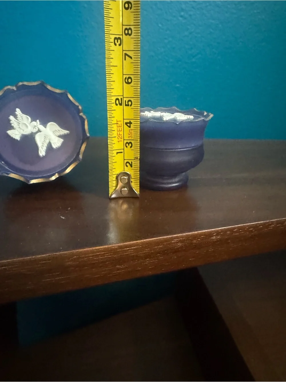 Avon Blue-Purple Ceramic Trinket Box Pair with Doves